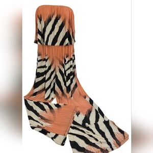 Peach & Zebra Print 3X Strapless Wide Leg Jumpsuit 2508-R